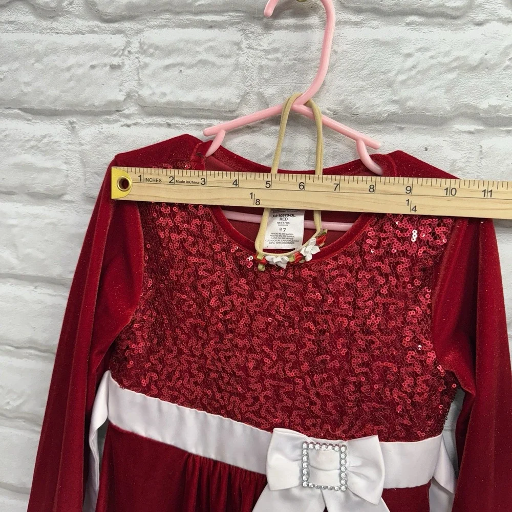 Bonnie Jean Girls Size 7 Christmas Dress Santa Claus Red Sequin White Fur Trim